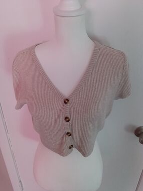 Almost Famous Ribbed Knit Crop Top in Light Beige